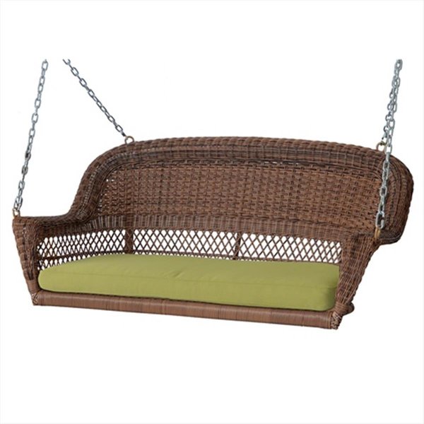 Jeco Jeco W00205S-C-FS029 Honey Wicker Porch Swing With Green Cushion W00205S-C-FS029